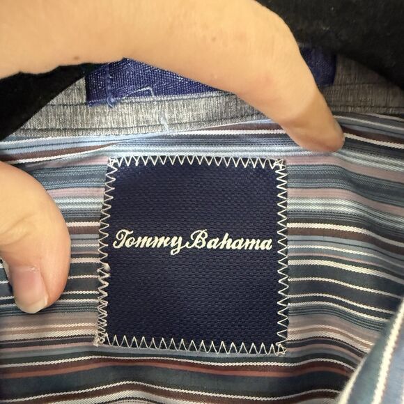 New Tommy Bahama Dress Shirt Men's L Blue Striped Long Sleeve Button Up Cotton - Picture 7 of 12